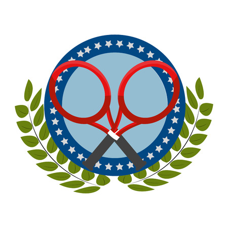 tennis racket inside wreath, Concept of sport hobby competition game training and equipment Vector illustrationのイラスト素材