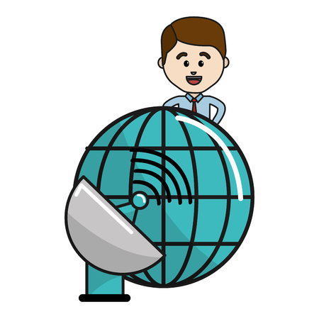 Boy cartoon design, Web hosting data center base and security system theme Vector illustrationのイラスト素材