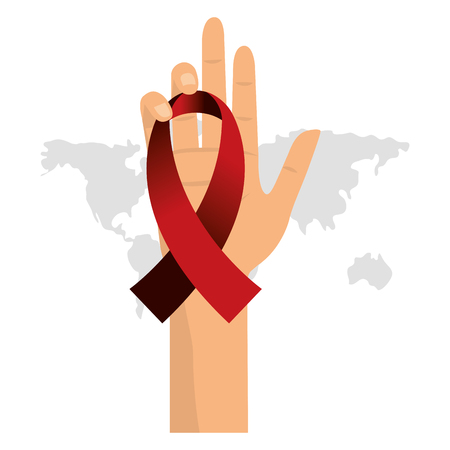 Hiv ribbon and hand design, Concept of prevent support sexual aid disease and sickness Vector illustrationのイラスト素材