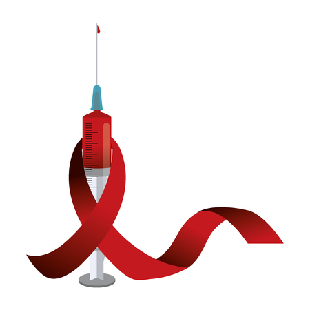 Hiv ribbon with syringe design, Concept of prevent support sexual aid disease and sickness Vector illustrationのイラスト素材