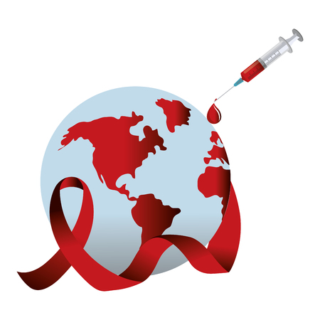 Hiv ribbon injection and planet design, Concept of prevent support sexual aid disease and sickness Vector illustrationのイラスト素材
