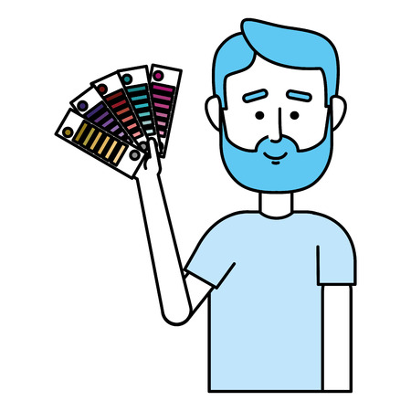idea man working with information cartoon vector illustration graphic designのイラスト素材