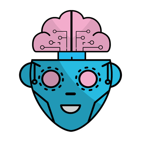 technology digital face with usb device brain cartoon vector illustration graphic designのイラスト素材