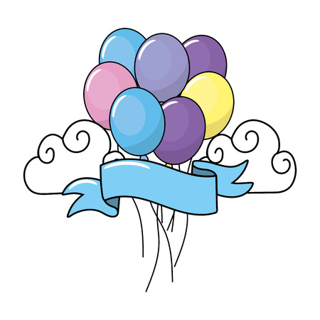 cute color with blue ribbon over clouds balloons cartoon vector illustration graphic designのイラスト素材