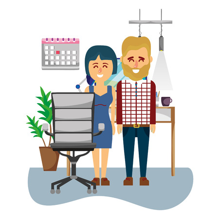 business coworkers friends working inside office cartoon vector illustration graphic designのイラスト素材