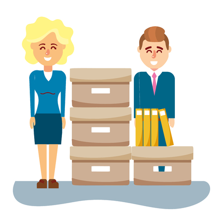business coworkers friends working inside office cartoon vector illustration graphic designのイラスト素材