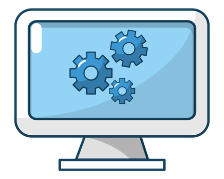 technology computer screen with gears support cartoon vector illustration graphic designのイラスト素材