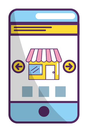 ecommerce online store in smartphone with selections arrows cartoon vector illustration graphic designのイラスト素材