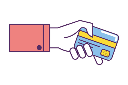 ecommerce online shopping virtual hand holding credit card cartoon vector illustration graphic designのイラスト素材