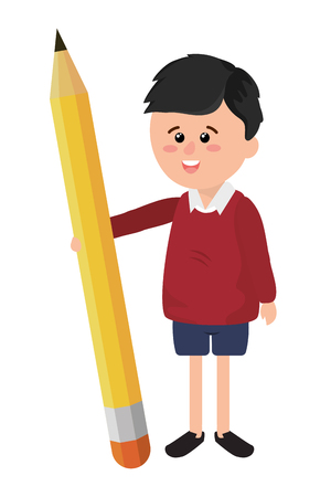 elementary school student boy body with big pencil cartoon vector illustration graphic designのイラスト素材