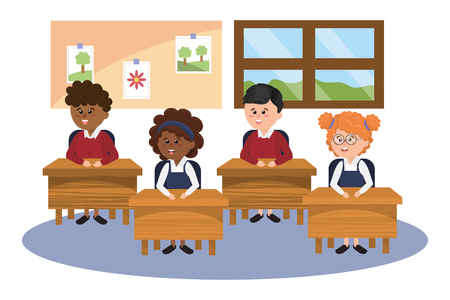 elementary school students on desk cartoon vector illustration graphic designのイラスト素材