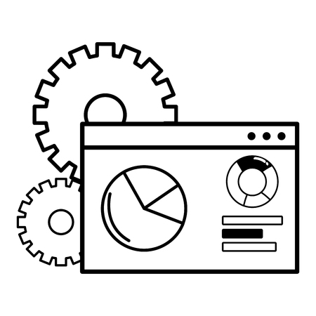 technology statistical information with gears computer support cartoon vector illustration graphic designのイラスト素材