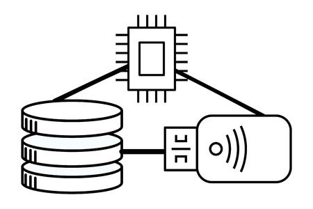 technology cpu icon connecting to usb device and coins cartoon vector illustration graphic designのイラスト素材
