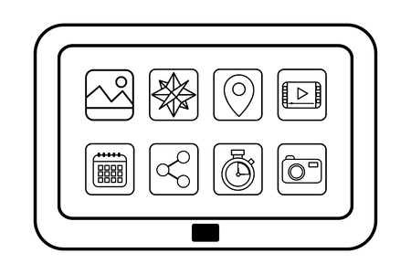 technology computer screen with apps cartoon vector illustration graphic designのイラスト素材