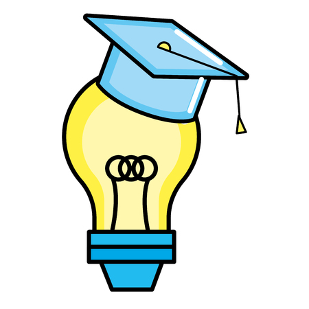 cute light bulb wearing graduation cap cartoon vector illustration graphic designのイラスト素材