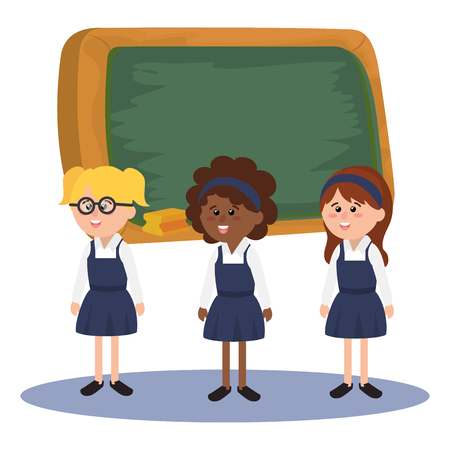 elementary school girls in front board cartoon vector illustration graphic designのイラスト素材