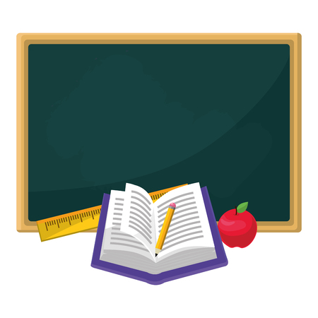 back to school board with books and appel with ruler and pencil cartoon vector illustration graphic designのイラスト素材