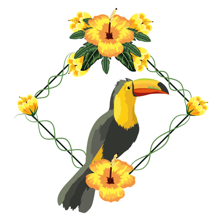 seamless floral pattern with tucano and flowers diamond cartoon vector illustration graphic designのイラスト素材