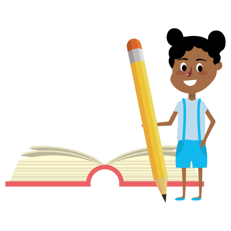 elementary school girl holding big pencil cartoon vector illustration graphic designのイラスト素材
