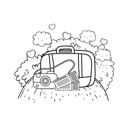 suitcase travel with camera and tickets vector illustration designのイラスト素材