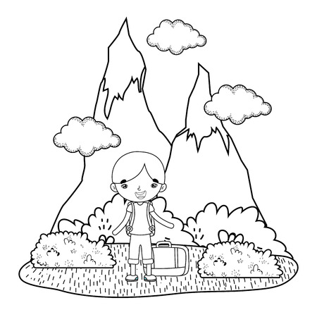 little tourist boy in landscape scene vector illustration designのイラスト素材