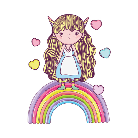 cute little fairy with rainbow and hearts vector illustration designのイラスト素材
