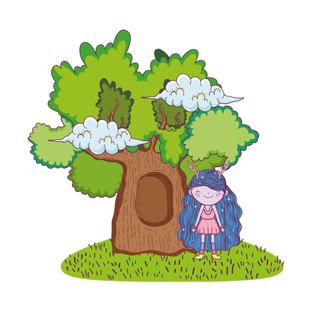 cute little fairy with tree character vector illustration designのイラスト素材