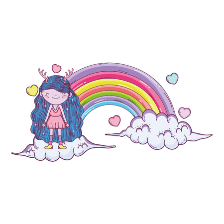 cute little fairy with rainbow and clouds vector illustration designのイラスト素材