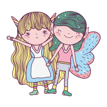 cute little fairies couple characters vector illustration designのイラスト素材