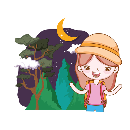 little tourist girl in the landscape vector illustration designのイラスト素材