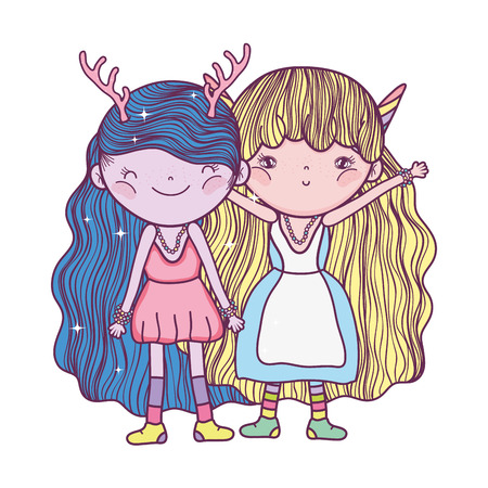 cute little fairies couple characters vector illustration designのイラスト素材