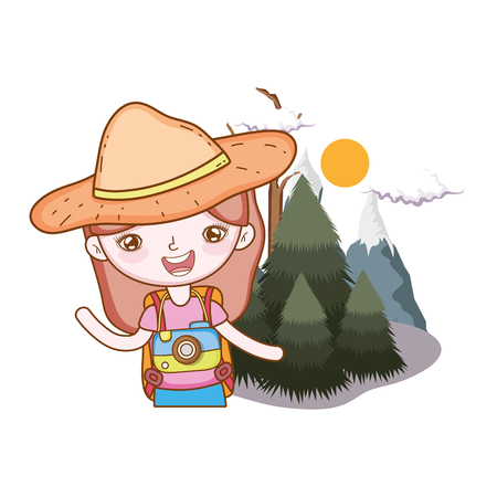 little tourist girl in the landscape vector illustration designのイラスト素材