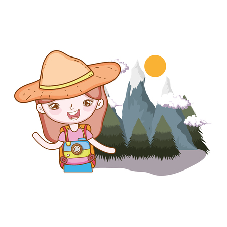 little tourist girl in the landscape vector illustration designのイラスト素材