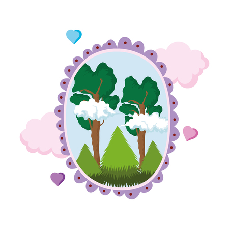 trees forest landscape circular frame vector illustration designのイラスト素材