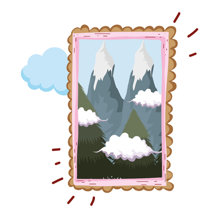 landscape with snow mountain square frame vector illustration designのイラスト素材