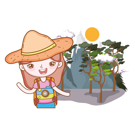 little tourist girl in the landscape vector illustration designのイラスト素材