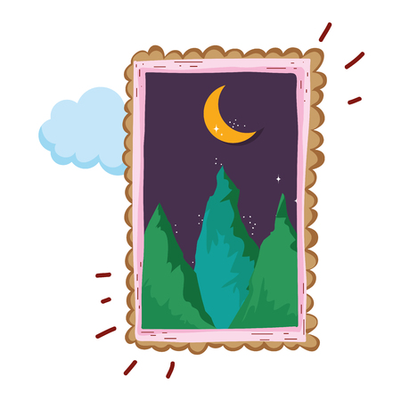 pines forest landscape in square frame on the night vector illustrationのイラスト素材