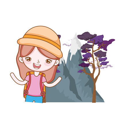 little tourist girl in the landscape vector illustration designのイラスト素材