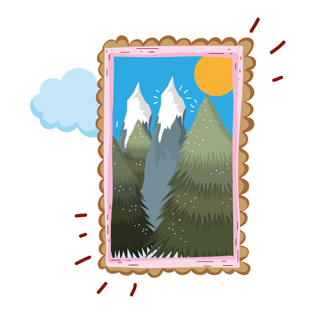 landscape with snow mountain square frame vector illustration designのイラスト素材