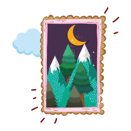 landscape with snow mountain square frame on night vector illustrationのイラスト素材