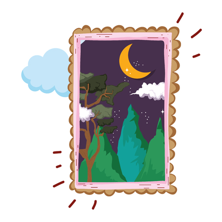 pines forest landscape in square frame on the night vector illustrationのイラスト素材