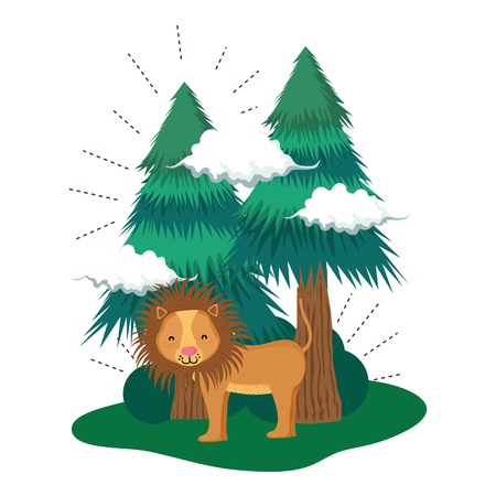 cute lion in the landscape vector illustration designのイラスト素材