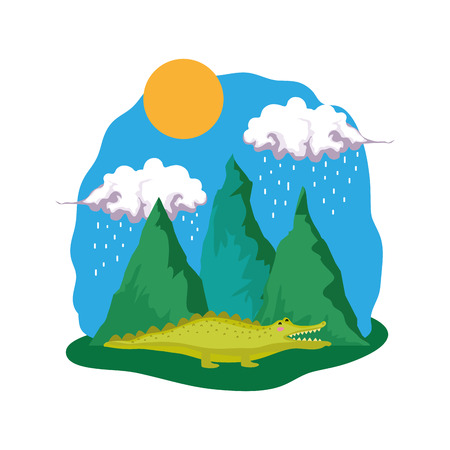cute crocodile in the landscape vector illustration designのイラスト素材