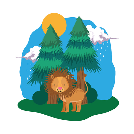 cute lion in the landscape vector illustration designのイラスト素材