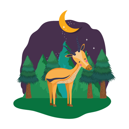 cute deer in the landscape on the night vector illustration designのイラスト素材