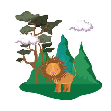 cute lion in the landscape vector illustration designのイラスト素材
