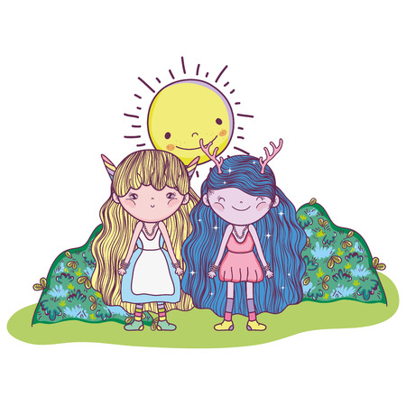 cute little fairies couple in the camp vector illustration designのイラスト素材