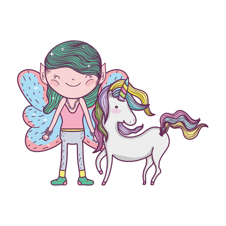 cute little fairy with unicorn vector illustration designのイラスト素材