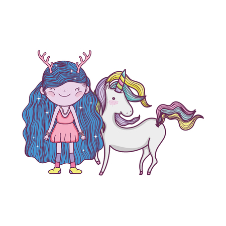 cute little fairy with unicorn vector illustration designのイラスト素材