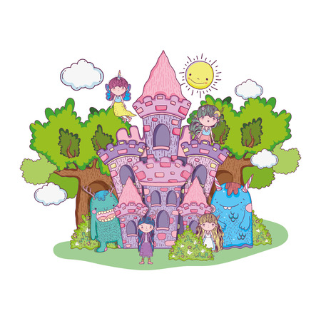 little fairies group with monsters in the castleのイラスト素材